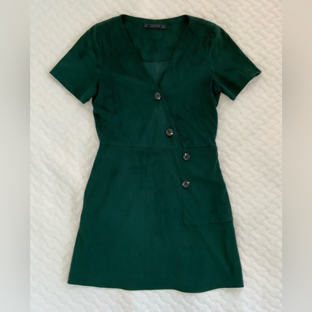 Zara Button Suede Green Dress